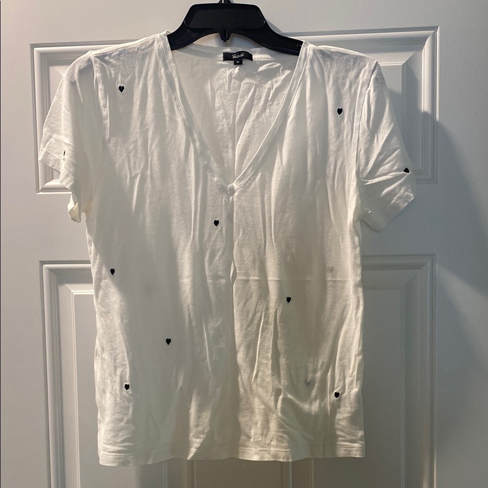 White V-Neck T-Shirt with Black Accents